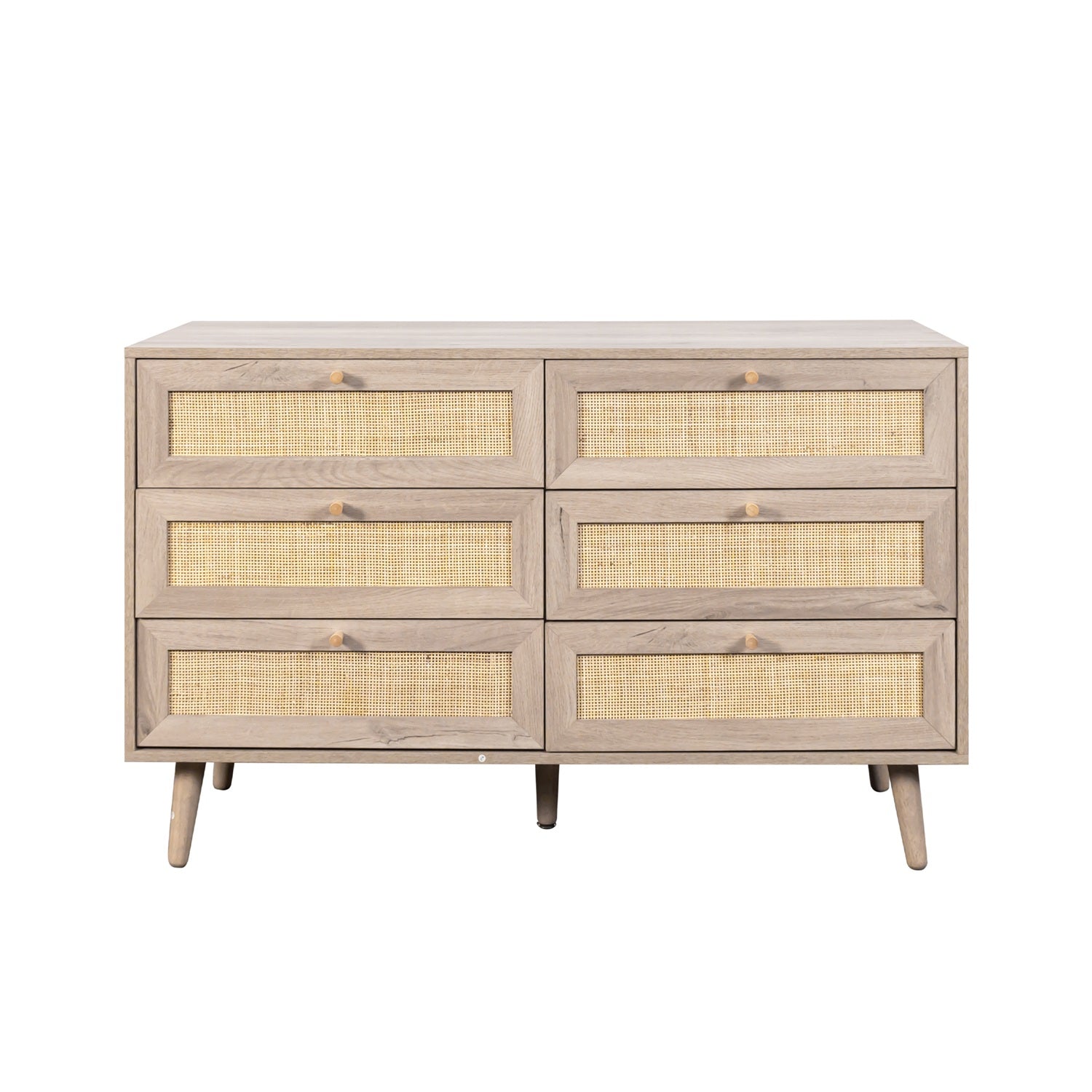 Willow Rattan Chest of 6 Drawers Oak