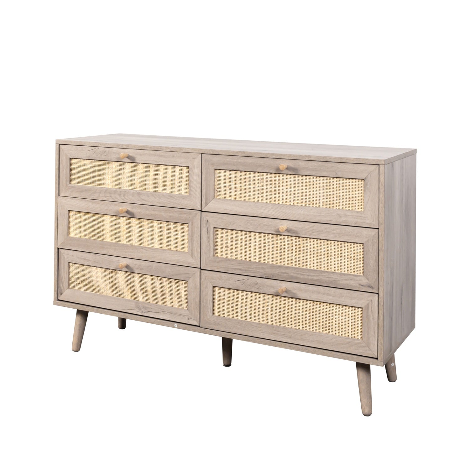 Willow Rattan Chest of 6 Drawers Oak
