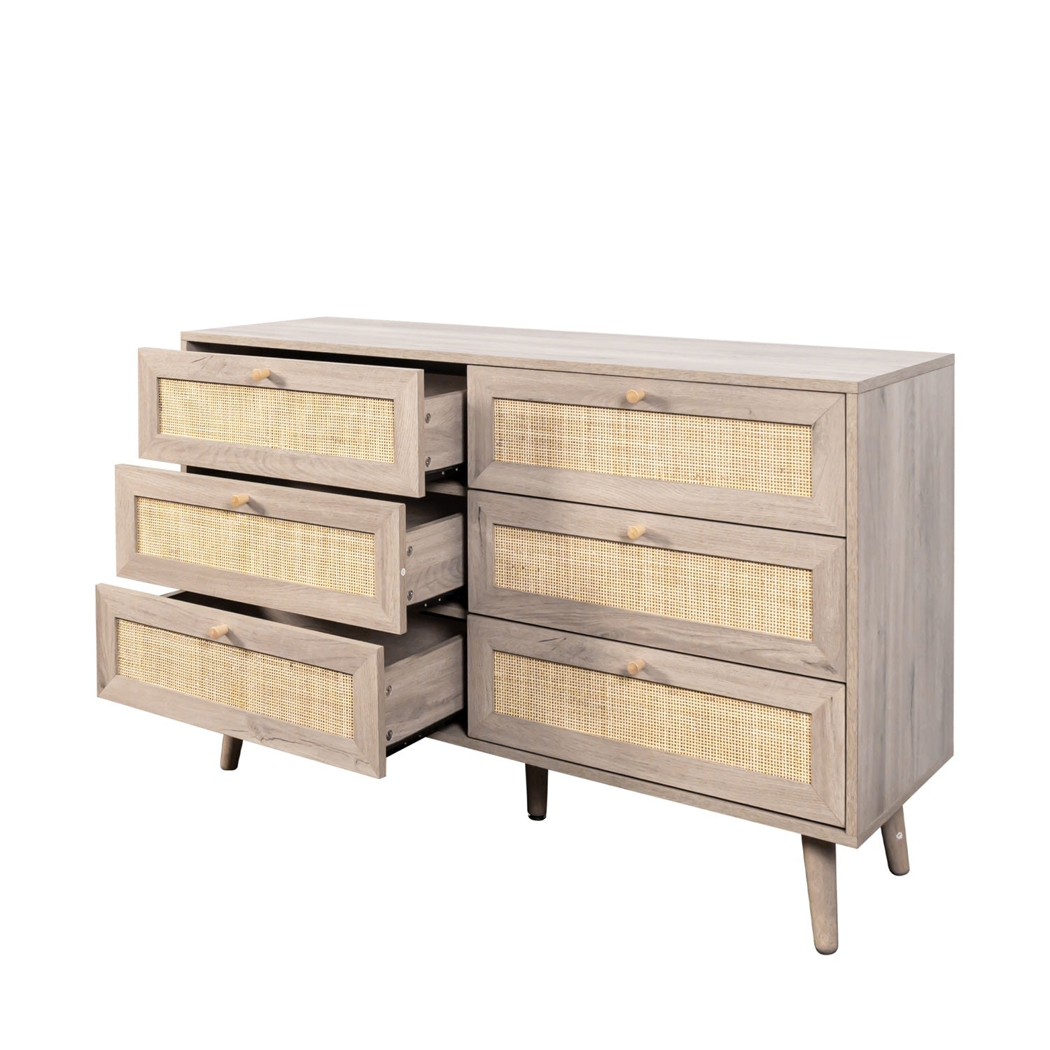Willow Rattan Chest of 6 Drawers Oak