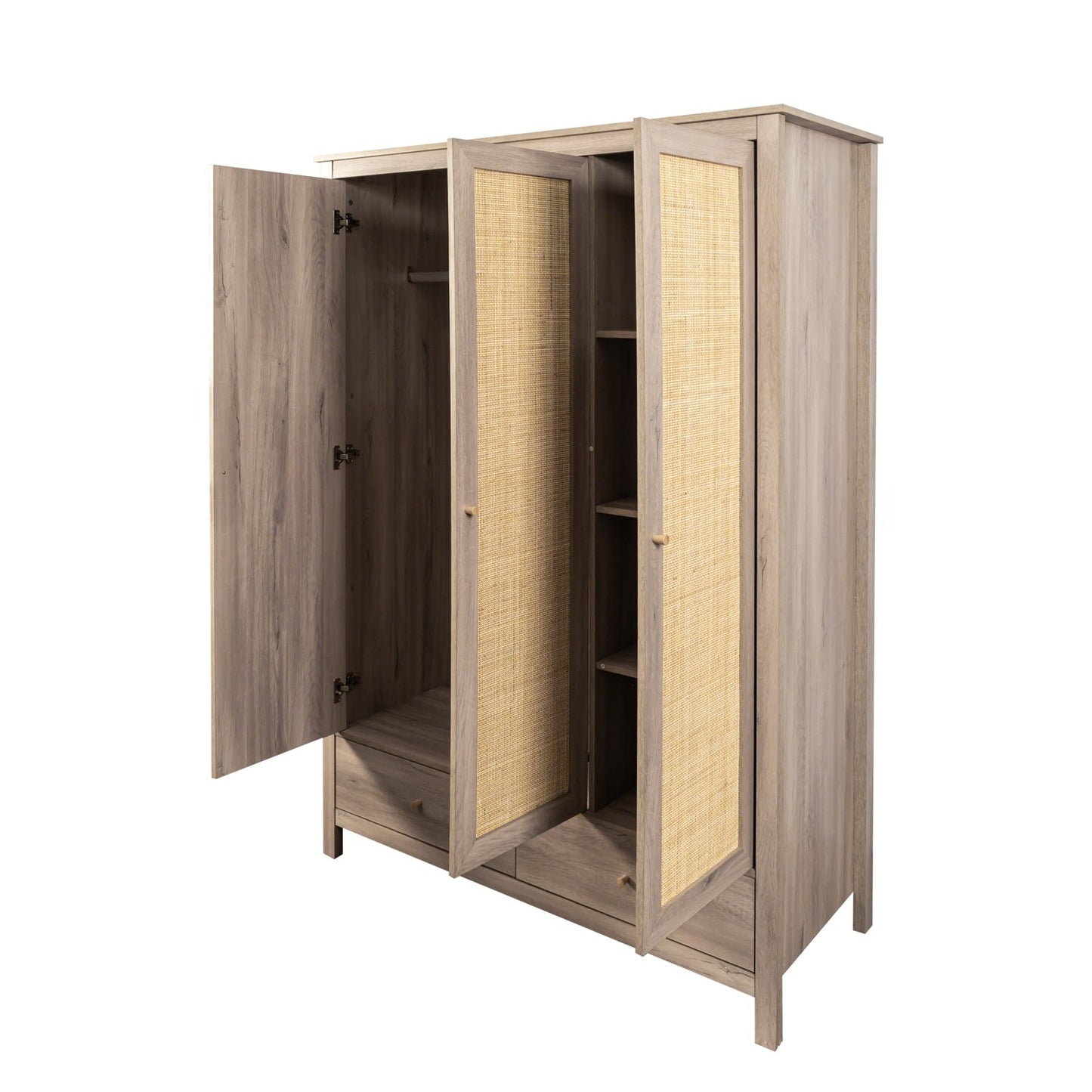 Willow Rattan 3 Door Triple Wardrobe with 2 Drawers