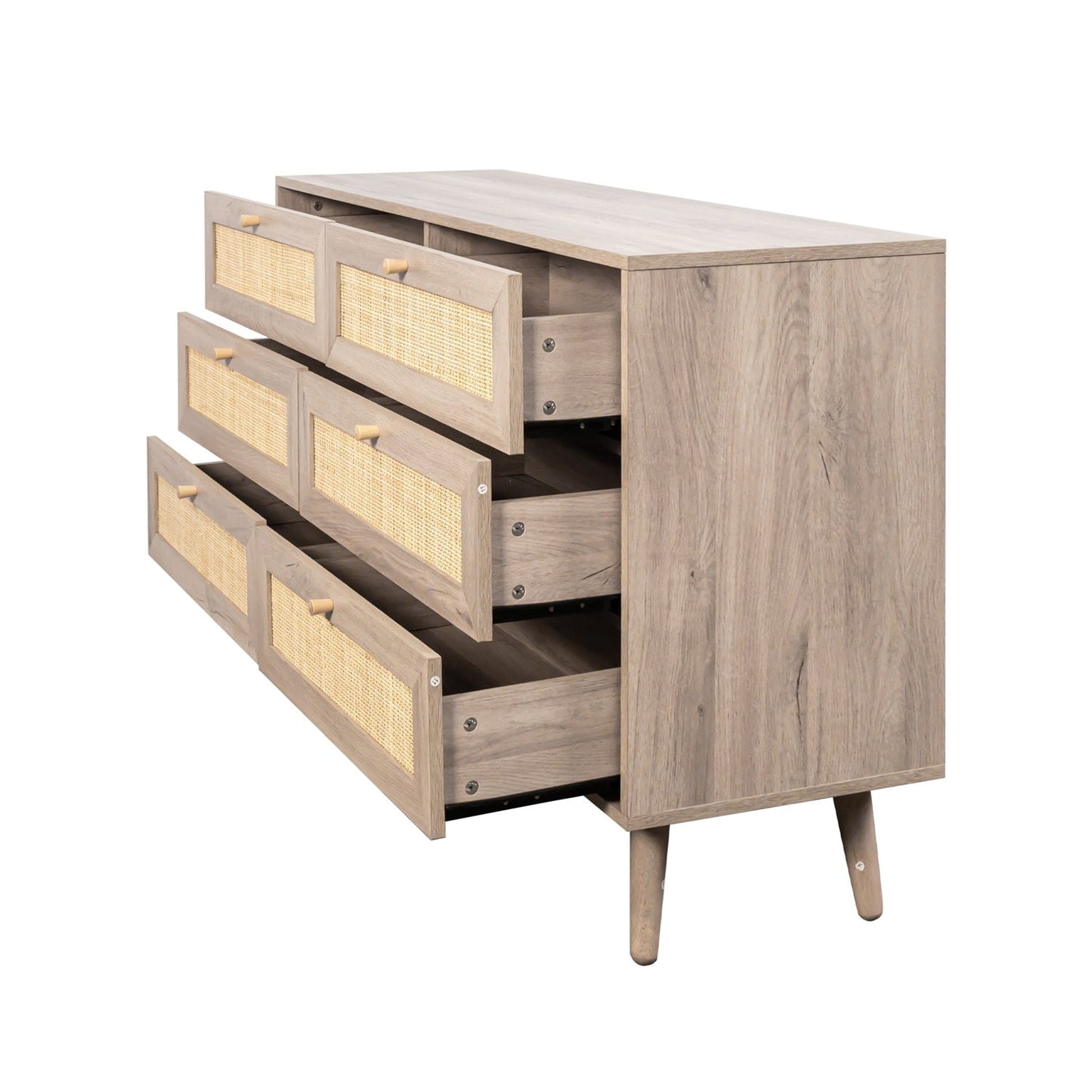 Willow Rattan Chest of 6 Drawers Oak