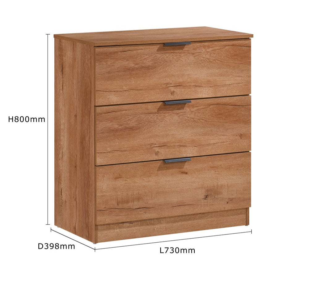 Richmond 3 Piece Bedroom Set With 2 Door Double Wardrobe