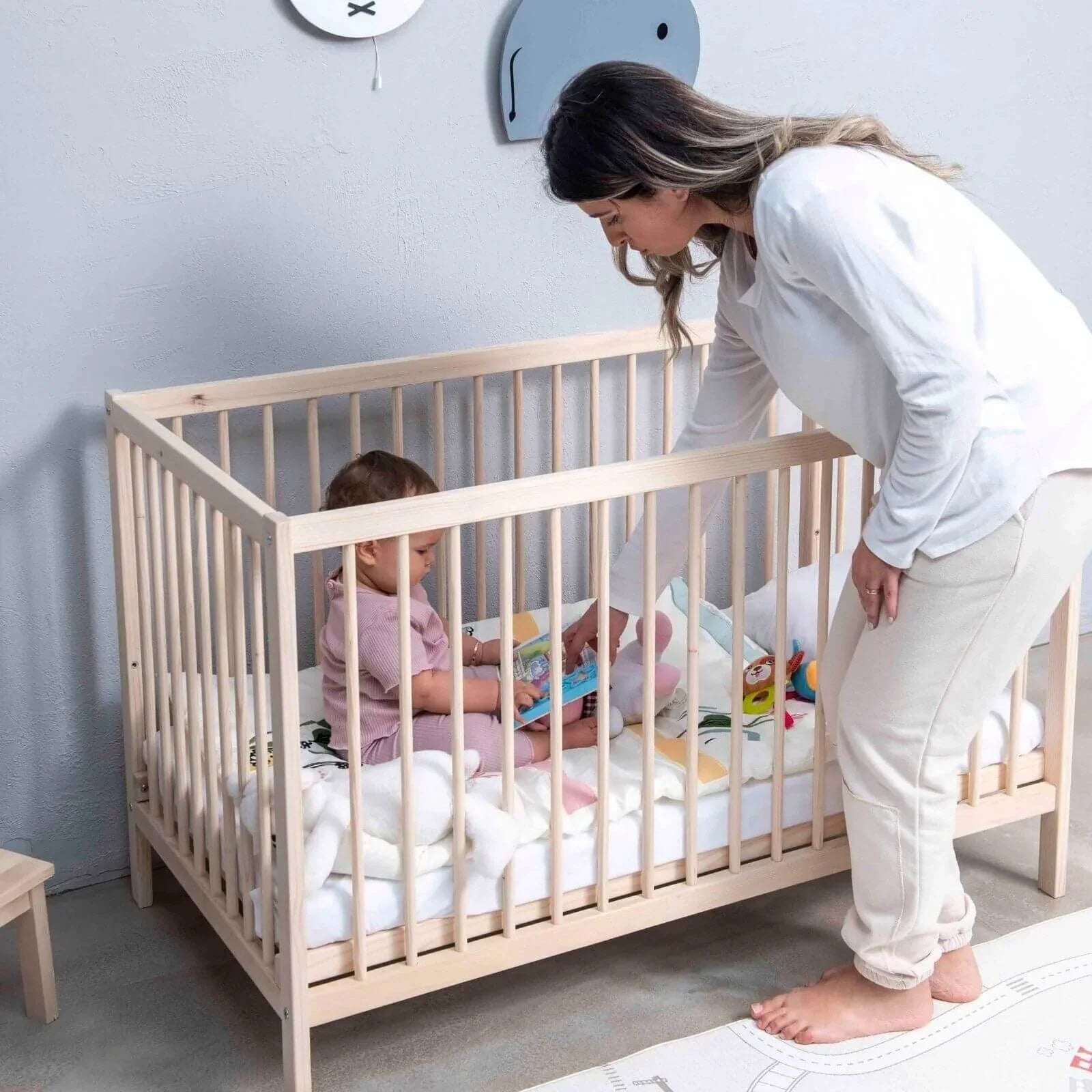 Ella Wooden Cot 120 x 60cm with Adjustable Levels - Swish Furniture