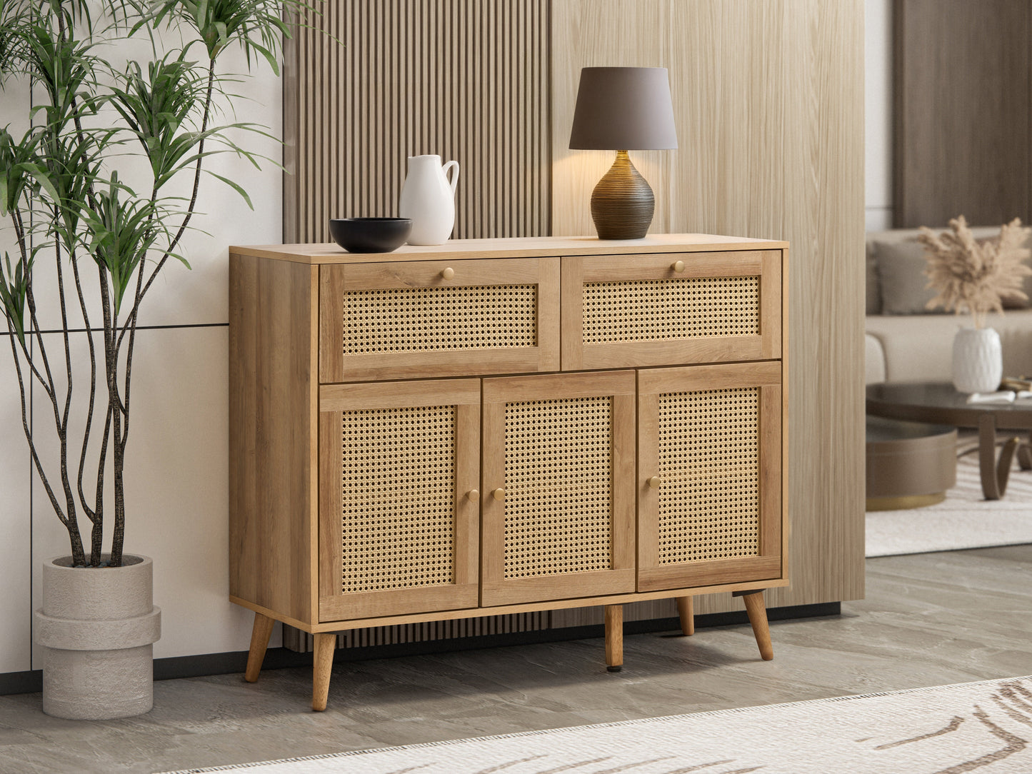 Manila Rattan 2 Drawer 3 Door Sideboard