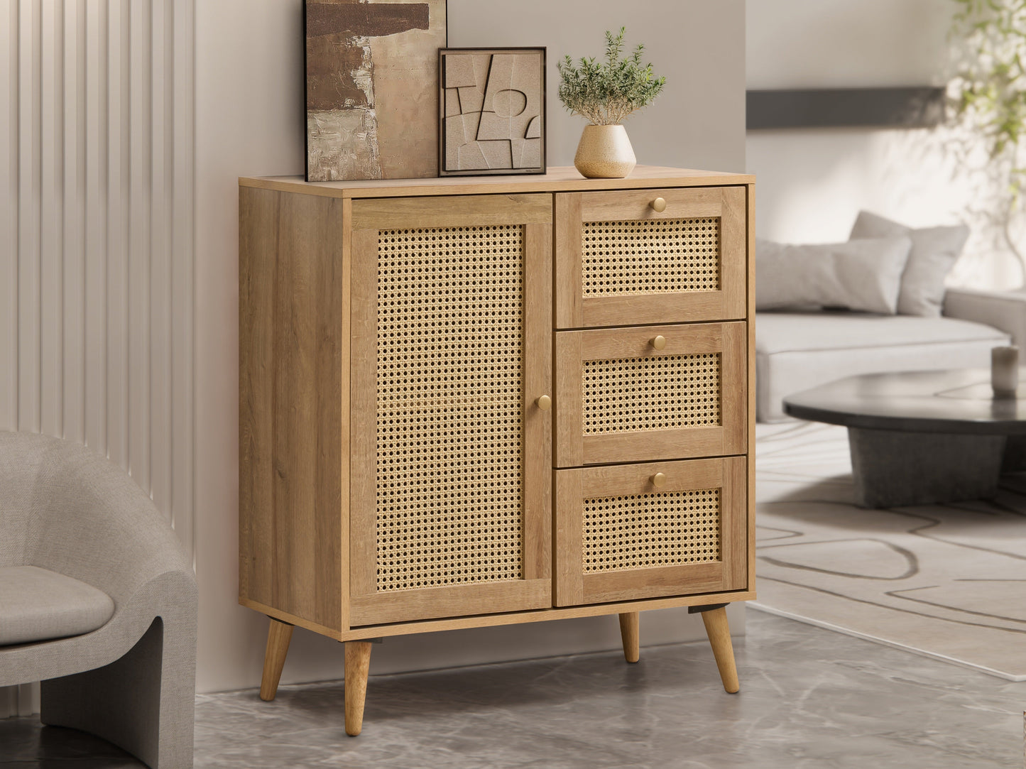 Manila Rattan Compact 1 Door 3 Drawer Sideboard